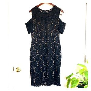 Bison Bisou Black Lace Cold Shoulder Dress